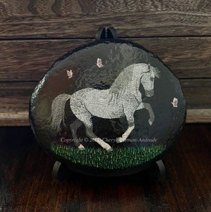 Gray Lusitano Horse Dot Art River Stone