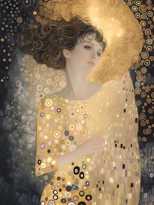 Enigmatic Woman in Golden Patterns