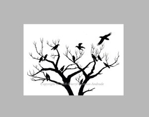 Life and Death Crows Silhouette Pen and Ink Stippling