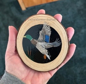 Mallard Drake Pointillism Wood Slice