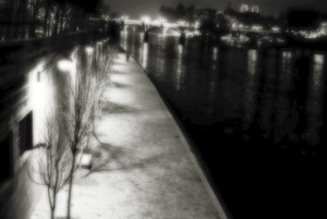 River side walk Paris france at night