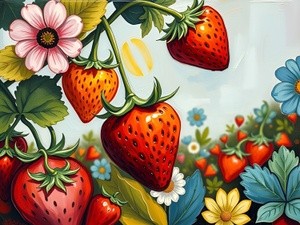 Vibrant Strawberries and Flowers