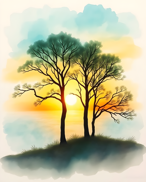 Serene Sunset Behind Trees