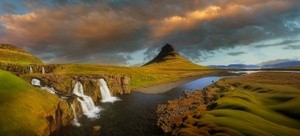 Mt. Kirkjufell & Kirkjufellsfoss at sunset