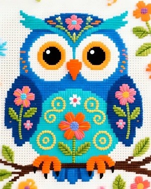 Colorful Owl with Floral Patterns