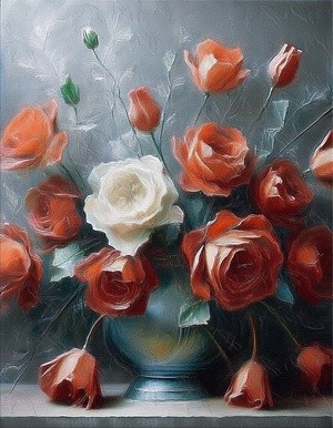 vase and roses