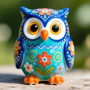 Colorful Ceramic Owl Figurine