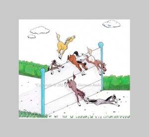 The Obstacle Jumping Horses Whimsical Illustration