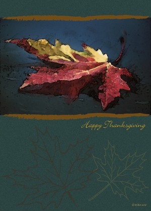 Red Leaf on Blue Thanksgiving Card