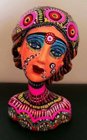 Woman clay sculptures that I bought and painted with acrylic colors. Mirit Ben-Nun Israeli artist.
