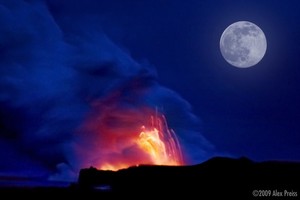 Moon over Kilauea
