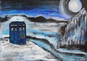 TARDIS ON ICE AT CHRISTMAS PAINTING DOCTOR WHO