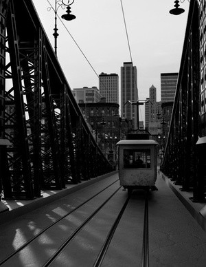 Tram on a bridge