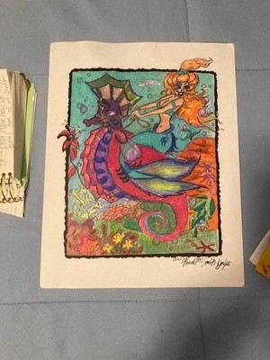 Mermaid's Seahorse Ride ,Original Artwork