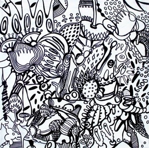 488. Black and white doodles, 40*40*2cm, acrylic on canvas