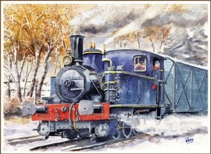 Steam locomotive in early snow