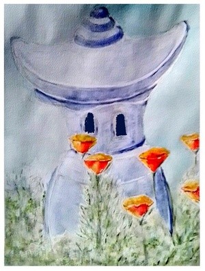 Pagoda and Poppies Painting