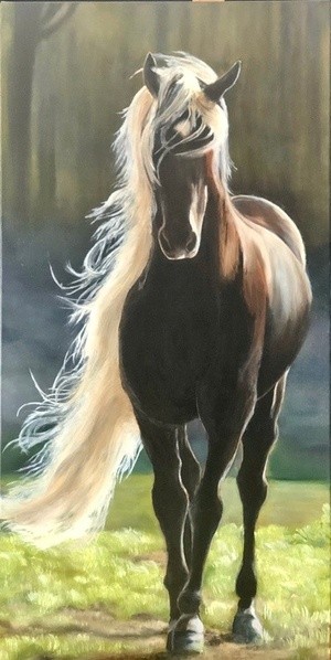 Horse in warm sun - oil painting on stretched canvas