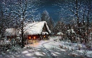Winter Village in the Moonlight