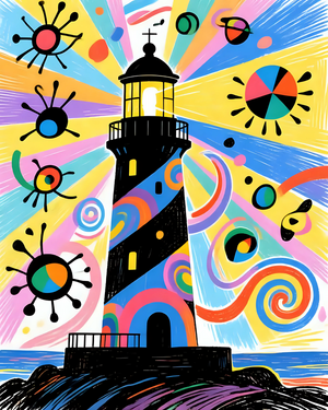 Colorful Lighthouse and Abstract Shapes