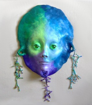 Tri-Colored Alien Face Sculpture