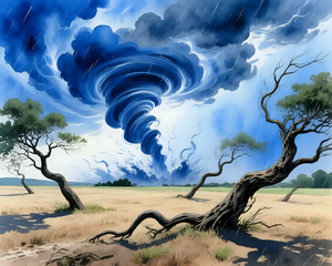 Dramatic Tornado Swirling Over Plain