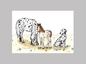 Spotted Ponies & Dalmatian Dog Whimsical Illustration