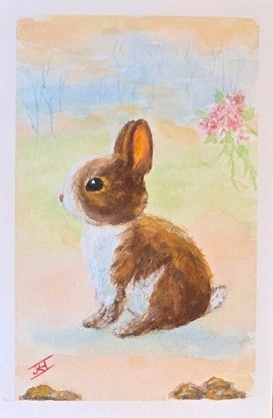 FUNNY BUNNY  PUDDLES. WATERCOLOR