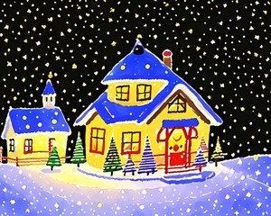 Snowy Night with Cozy Houses