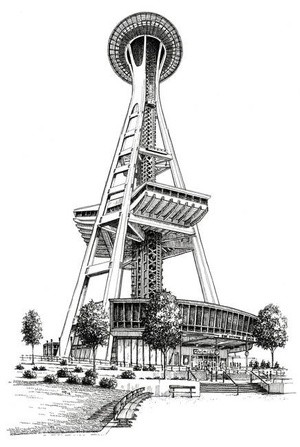Seattle Space Needle pencil drawing Kingkaps7