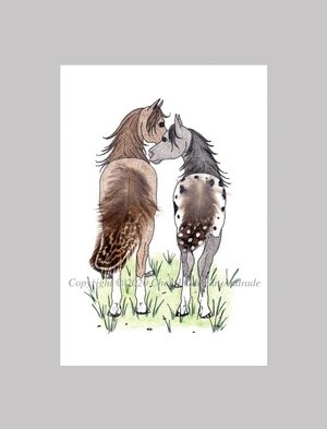 Feathered Friends Horses Whimsical Illustration