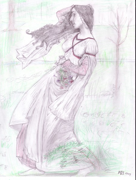 Sarah as the girl from Windswept, by Waterhouse 