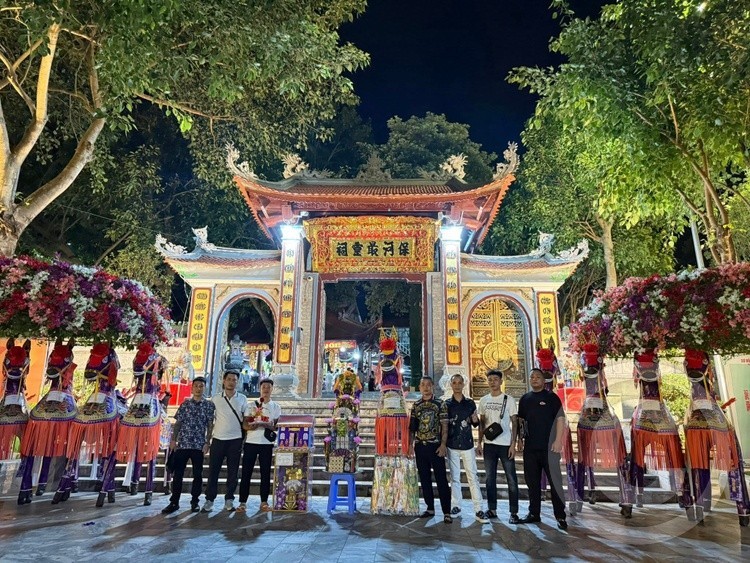 Illuminated Temple Ceremony at Night