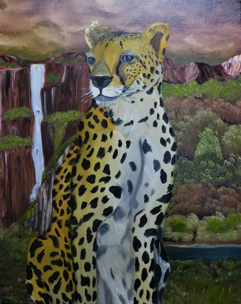 Cheetah Near Water Fall