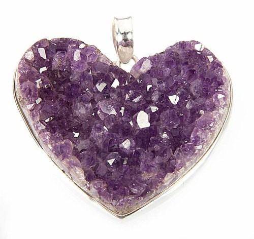 Sterling Silver Heart Amethyst Druzy Pendant