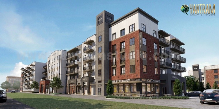 3D Exterior modern apartment rendering realistic ideas landscaping, Paris -France