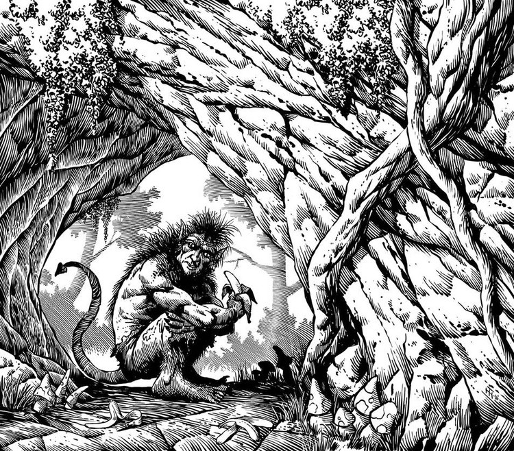 A Devilish Figure Eating Banana