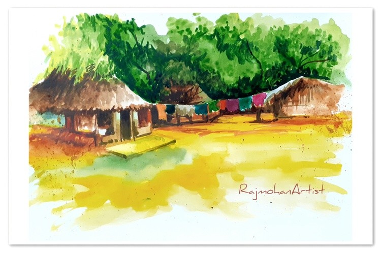 Buy Kerala village Handmade Painting by POOJA LOKHANDE. Code:ART_4320_32062  - Paintings for Sale online in India.