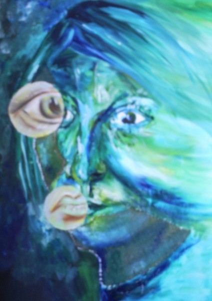 self portrait (3) magnified in blue