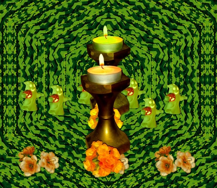 overjoyed ghosts having fun under the candle