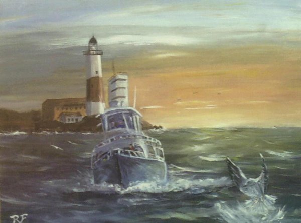 Fishing boat at Montauk Light house