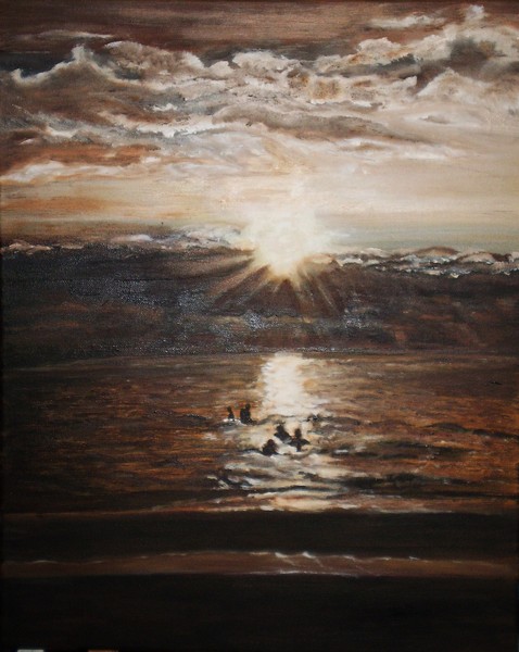 Sunset on Henley Beach. oil on canvas
