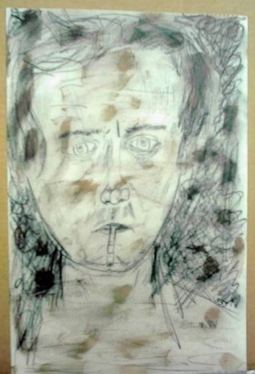 Self-Portrait 1984...18 x 24 on paper using pin, ink, charcoal, stain..(c)..1984 elton houck