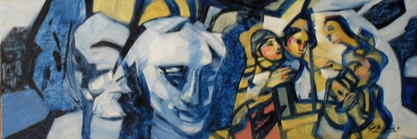 Sculptures and people