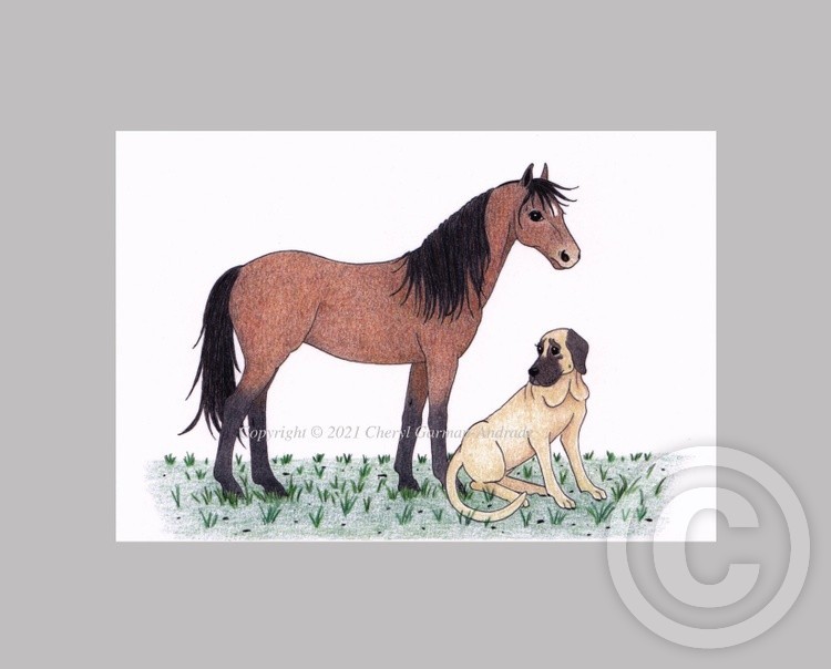 Quarter Horse & Mastiff Whimsical Illustration