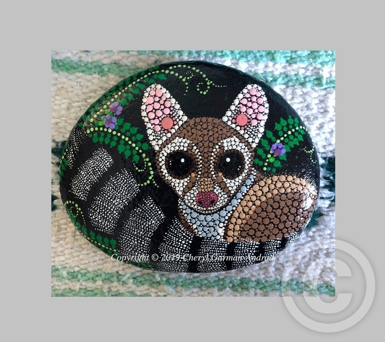 Sweet Pea Ringtail Dot Art River Stone