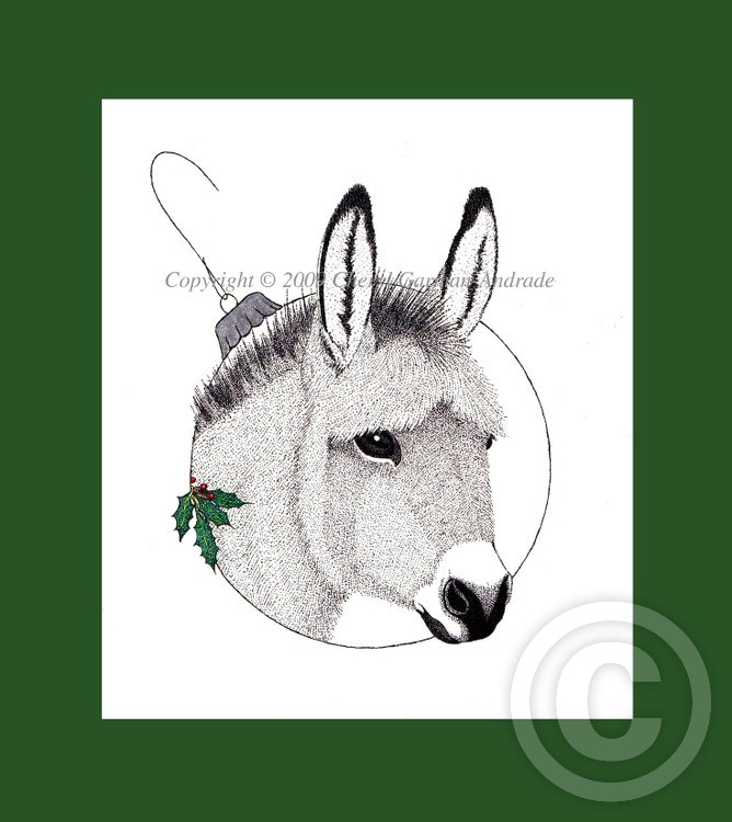 Christmas Donkey Pen and Ink Pointillism 