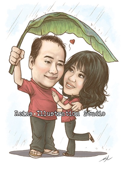Caricature Romantic Raining Color