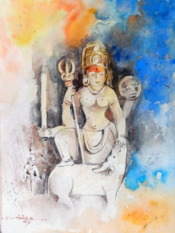 Durga Milind Bhanji Watercolor 12x16 Inch
