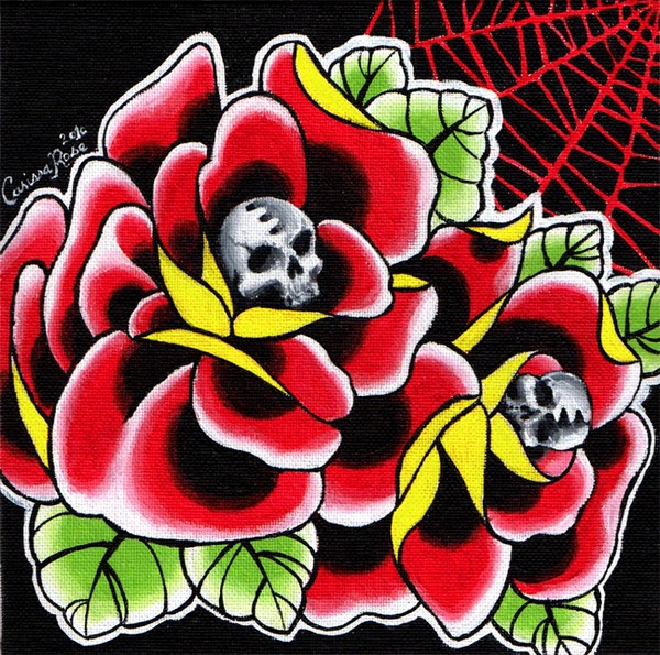 Skulls and Roses Tattoo Painting